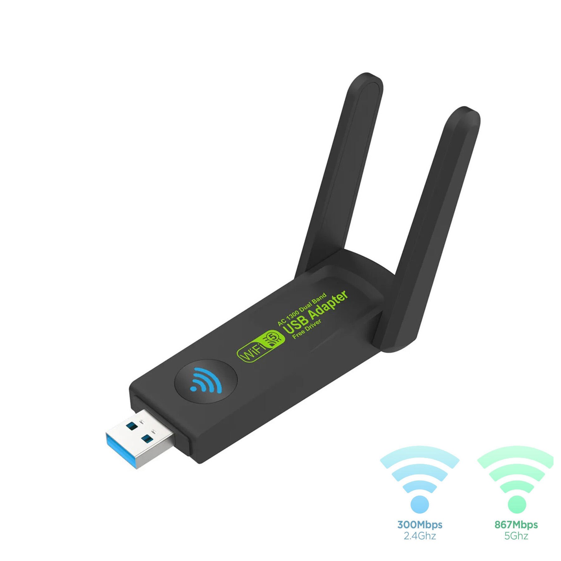 Bluetooth Özellikli Çift Antenli AC1300 Mbps Dual Band Usb 3.0 Wifi Adaptörü